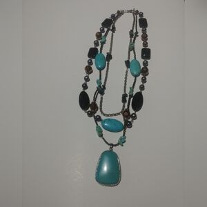 Turquoise and Black Beaded Necklace